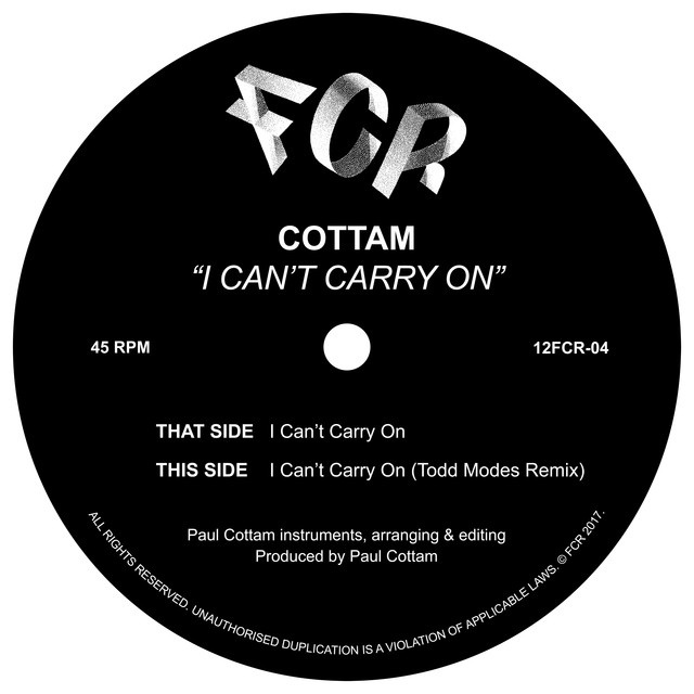 Album artwork for COTTAM - I Can't Carry On